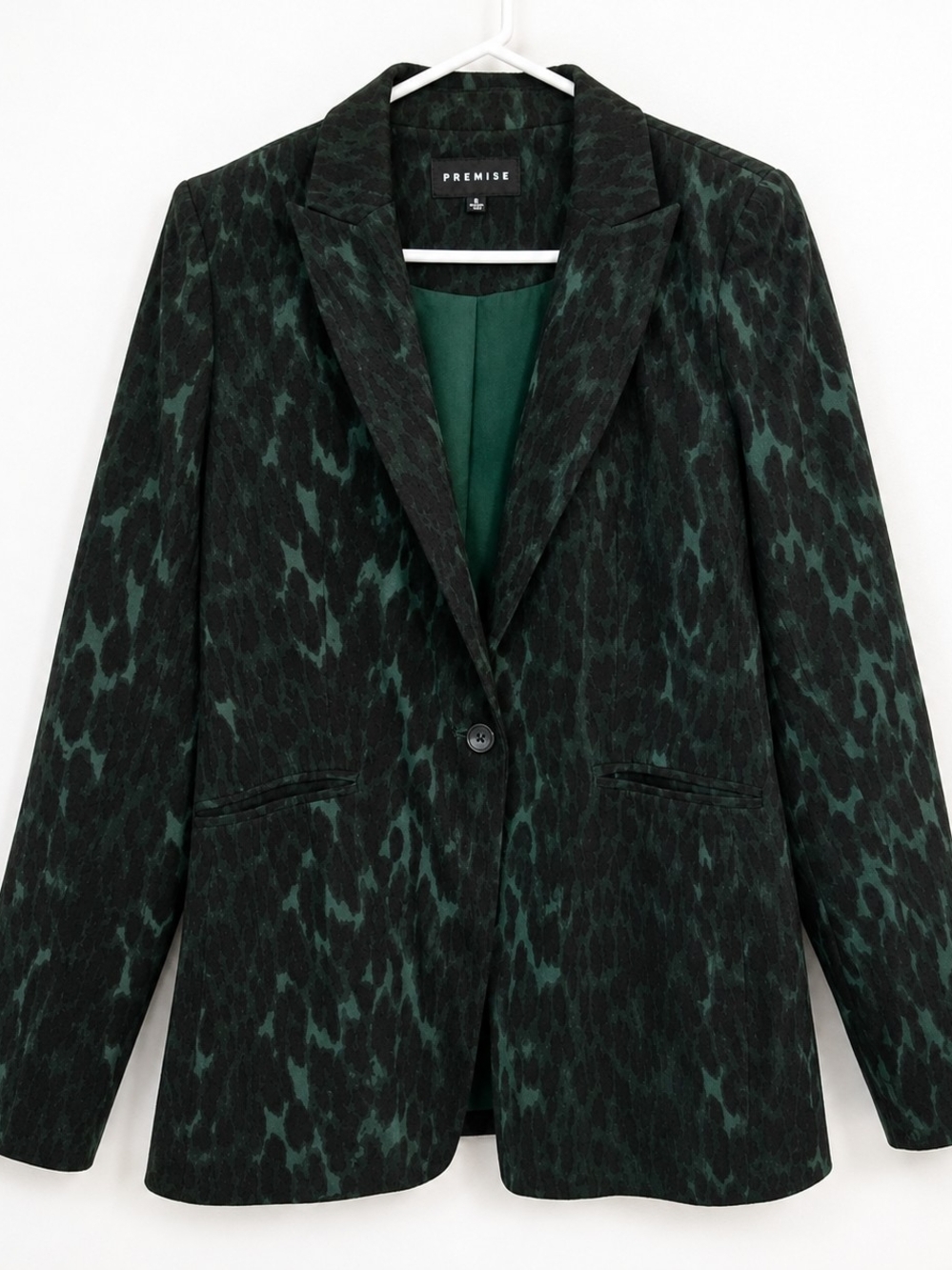 Premise Dark Green and Black Leopard-Print Blazer